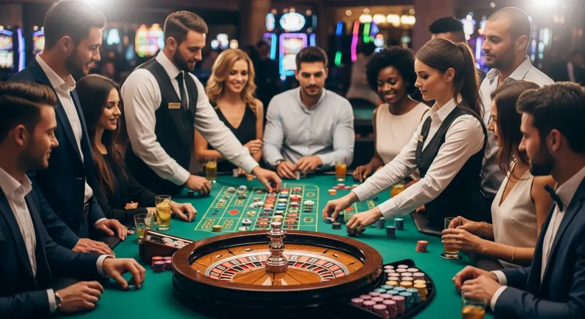 Coin Up: Lightning Elegant group playing roulette with a dealer at a casino