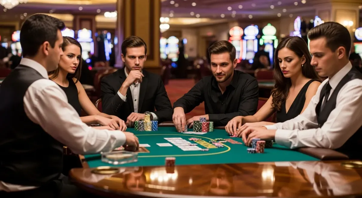 Coin Up: Lightning Group of elegant people playing poker at a casino table